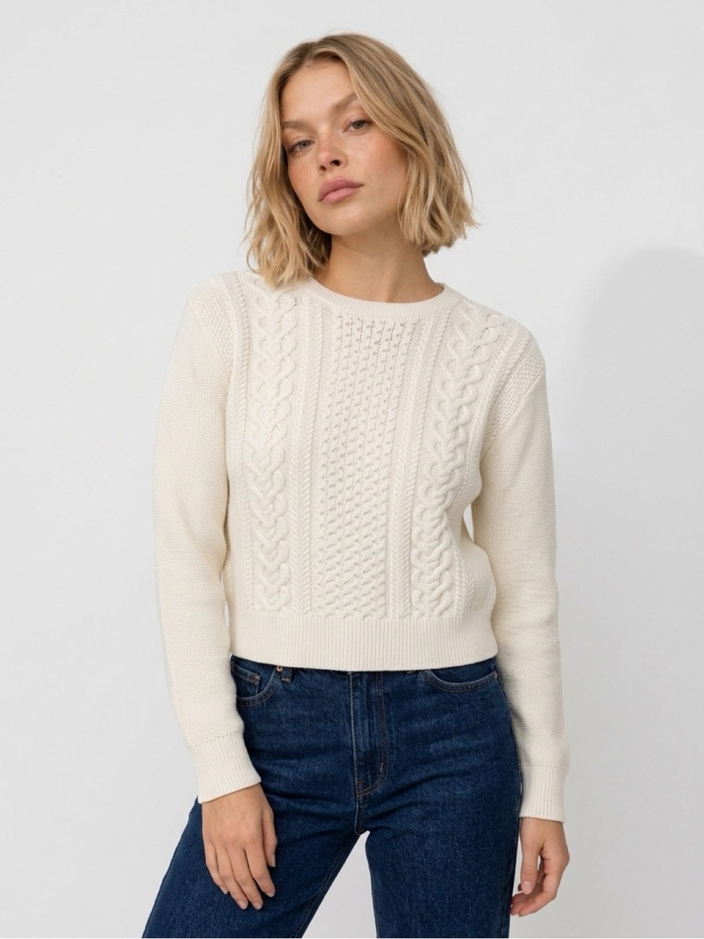 Brooks Brothers Cream Cable Crewneck Sweater